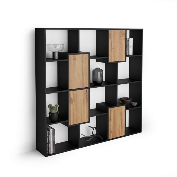 Bibliotecă S Iacopo Negru Frasin cu uși Stejar Rustic (160,8 x 158,2 cm)