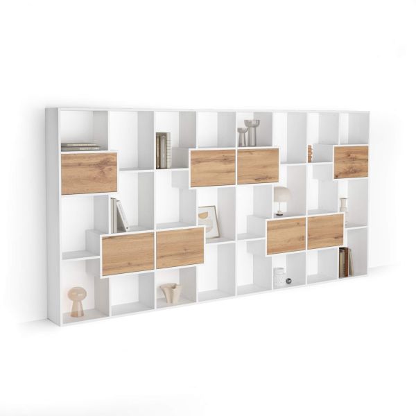 Bibliotecă L Iacopo Alb Frasin cu uși Stejar Rustic (160,8 x 314,6 cm)