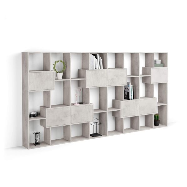 Boekenkast L Iacopo met deuren (160,8 x 314,6 cm), Cementgrijs