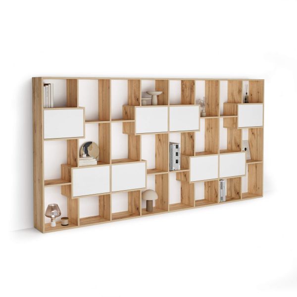 Estante L Iacopo Carvalho Rústico com portas Freixo Branco (160,8 x 314,6 cm)