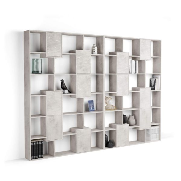 Bibliotecă de perete XL Iacopo cu uși (321,6 x 236,4 cm), Gri Ciment