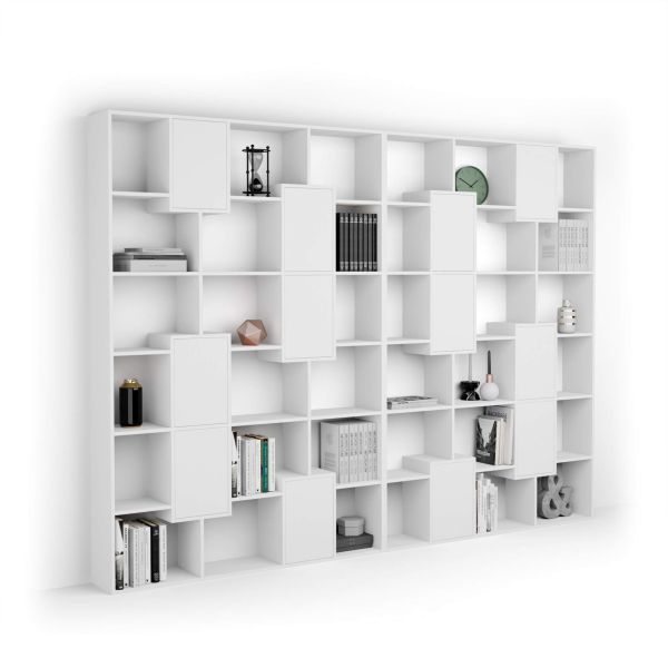Bibliotecă de perete XL Iacopo cu uși (321,6 x 236,4 cm), Alb Frasin
