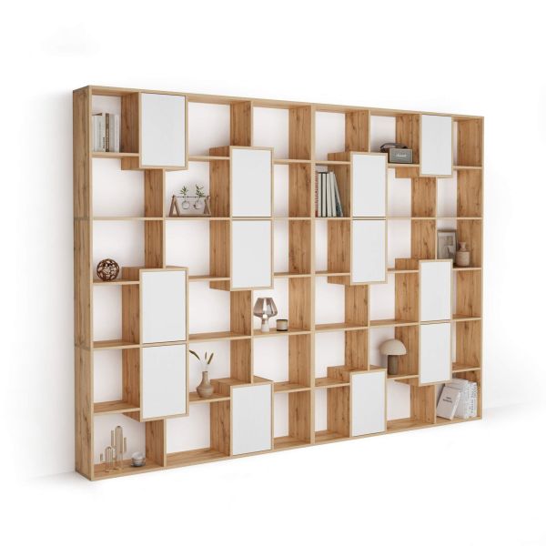 Bücherregal XL Iacopo rustikaXLe Eiche mit Türen aus Esche, Weiß (321,6 x 236,4 cm)