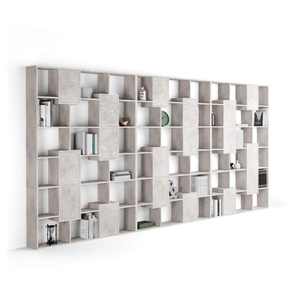 Bibliotecă de perete XXL Iacopo cu uși (482,4 x 236,4 cm), Gri Ciment