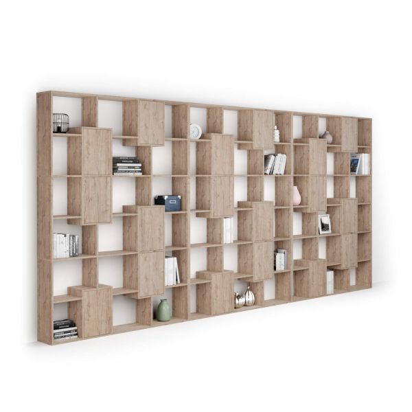 Bibliotecă de perete XXL Iacopo cu uși (482,4 x 236,4 cm), Stejar