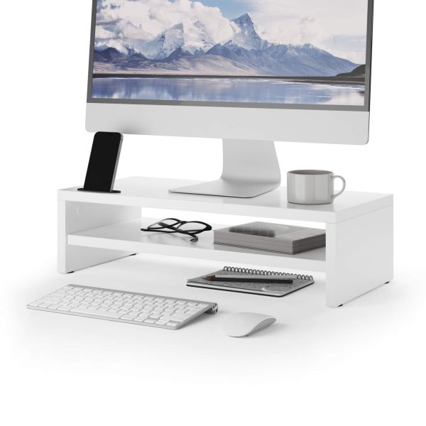 HOMCOM Supporto Per Monitor Con 3 Cassetti - 51x24x13 Cm - Alza Schermo Ergonomico Con Gestione Cavi - Bianco - 3