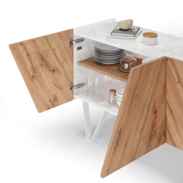 Emma 4-türiges Sideboard mit Weißer Beinen, Weißer Beton und rustikale Eiche Detailbild 1