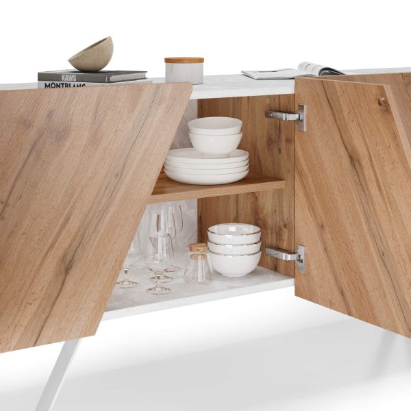 Emma 4-türiges Sideboard mit Weißer Beinen, Weißer Beton und rustikale Eiche Detailbild 3