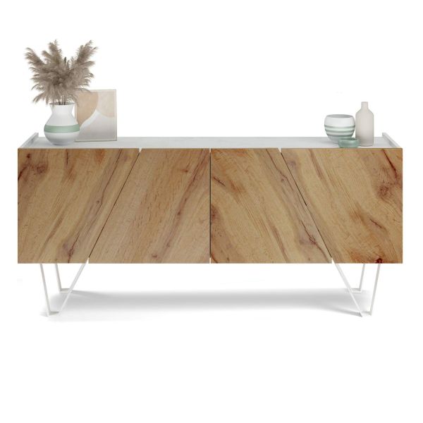 Emma 4-türiges Sideboard mit Weißer Beinen, Weißer Beton und rustikale Eiche