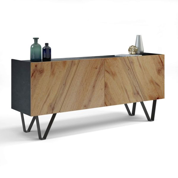 Dressoir-Buffet 4 deuren Emma met zwarte poten, Rustiek Eiken en Rustiek Eiken detailafbeelding 2