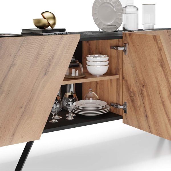 Dressoir-Buffet 4 deuren Emma met zwarte poten, Rustiek Eiken en Rustiek Eiken detailafbeelding 3