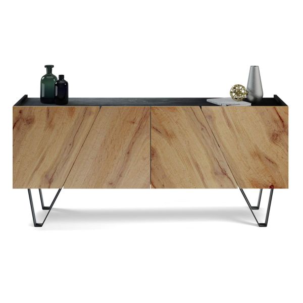 Dressoir-Buffet 4 deuren Emma met zwarte poten, Rustiek Eiken en Rustiek Eiken