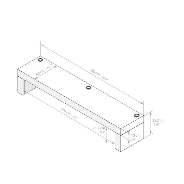 TV-Meubel Evolution 180x40, Rustiek Eiken, met Draadloze Oplader technische afbeelding 1