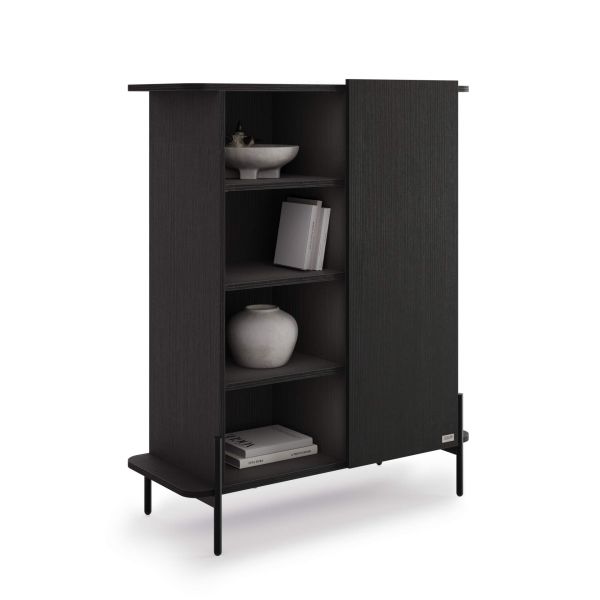 Hoge Olivia Dressoir met 1 Deur (97x40,3x120 cm), Essen Zwart detailafbeelding 1