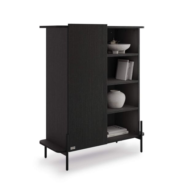 Hoge Olivia Dressoir met 1 Deur (97x40,3x120 cm), Essen Zwart detailafbeelding 3