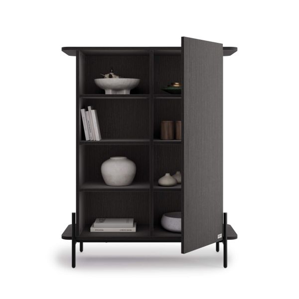 Hoge Olivia Dressoir met 1 Deur (97x40,3x120 cm), Essen Zwart detailafbeelding 2