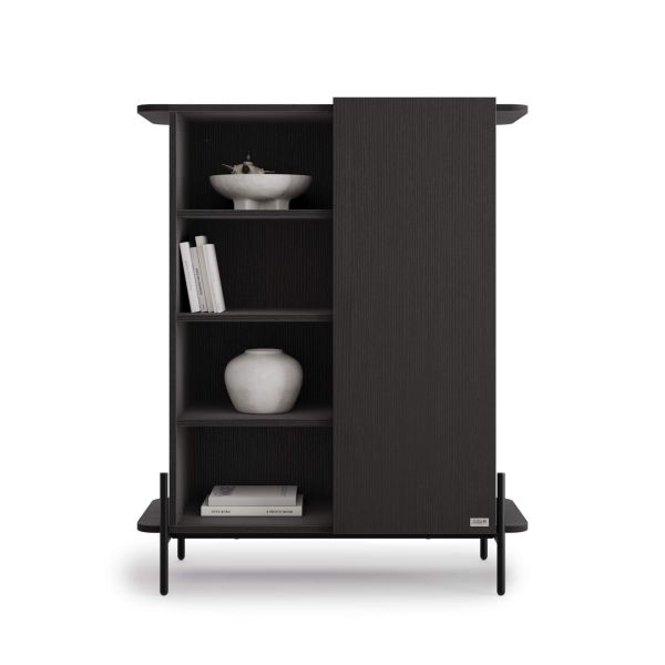 Hoge Olivia Dressoir met 1 Deur (97x40,3x120 cm), Essen Zwart