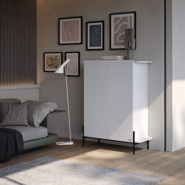 Aparador Alto Olivia com 2 Portas (97x40,3x120 cm), Freixo Branco imagem do conjunto 1