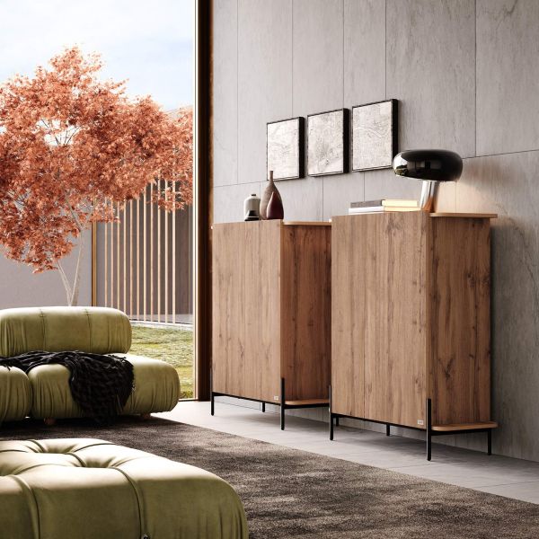 Hoge Olivia Dressoir met 2 Deuren (97x40,3x120 cm), Rustiek Eiken set afbeelding 1