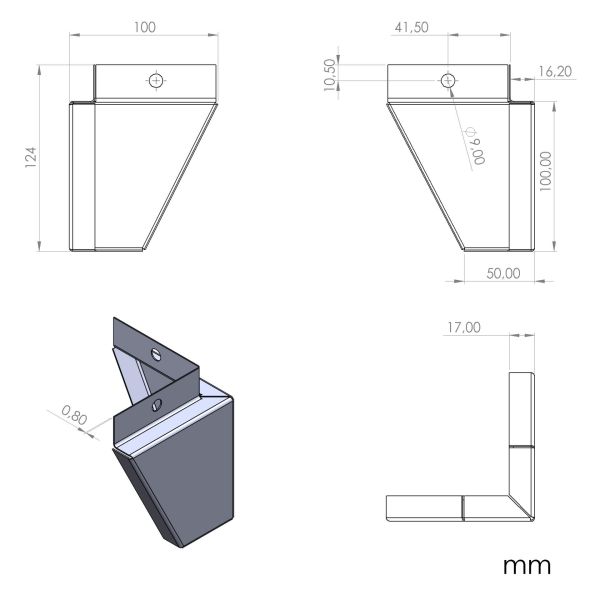 Conjunto de 4 pés de Aço INOX para Mesa de apoio Evolution imagem técnica 1