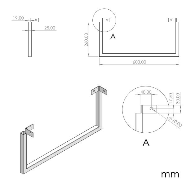 Conjunto de 2 Suportes para Mesa de apoio, Evolution XL, em ferro cromado brilhante imagem técnica 1
