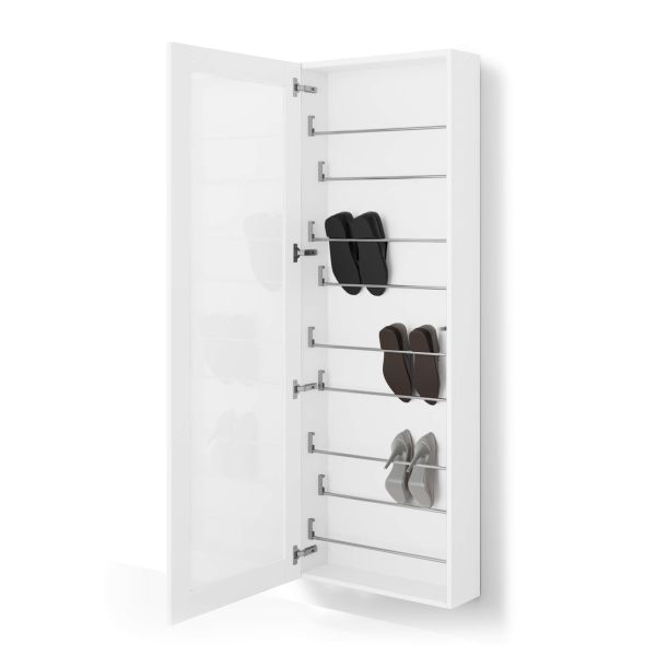 Zapatero con espejo suspendido Rachele 170x60 cm, Fresno Blanco