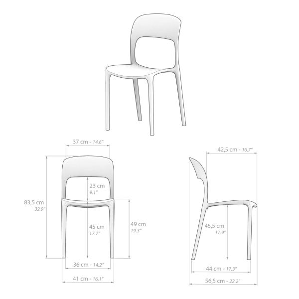 Amanda stoelen, set van 4, Geel technische afbeelding 1