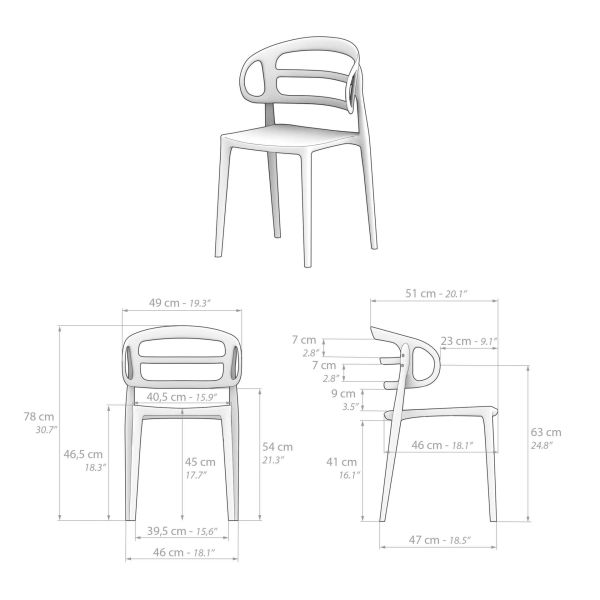 Carlotta stoelen, set van 4, Grijs technische afbeelding 1