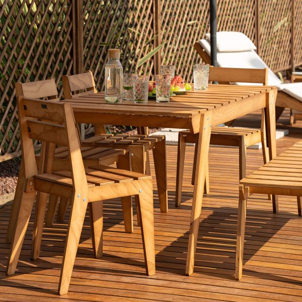 Gartentisch aus Holz 160x80 cm, Elena, Teak Farbe Detailbild 3