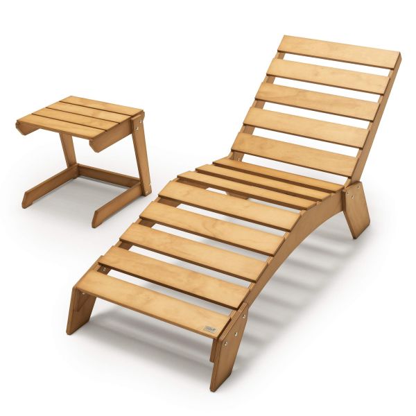 Gartenset Elena aus Holz in Teak Farbe, Sonnenliege und Beistelltisch Detailbild 1