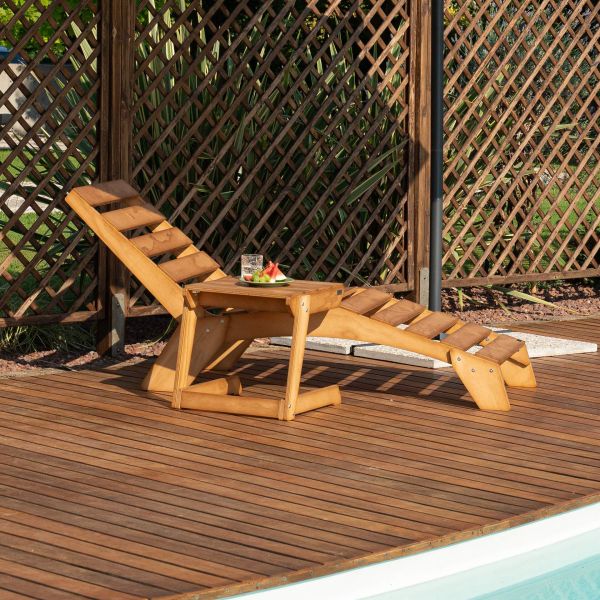 Gartenset Elena aus Holz in Teak Farbe, Sonnenliege und Beistelltisch Detailbild 2