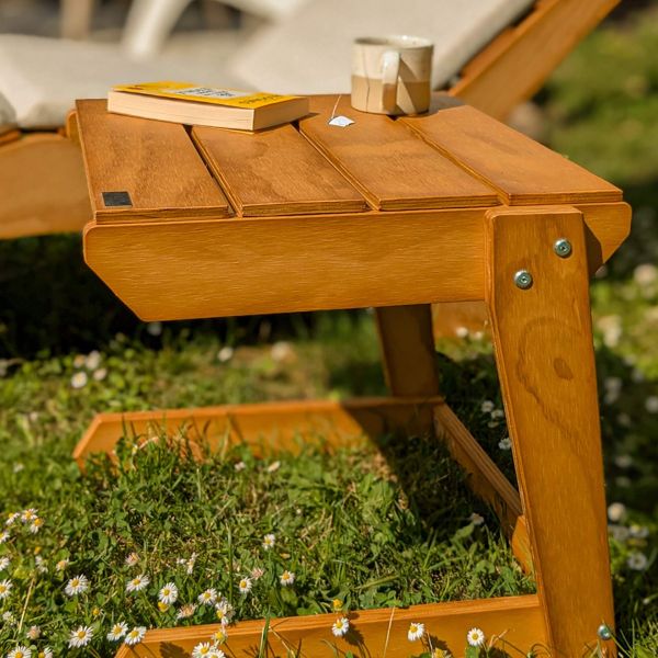 Conjunto de Jardim Elena Em Madeira Cor Teca, Espreguiçadeira Com Almofada E Mesa de Apoio imagem de pormenor 9