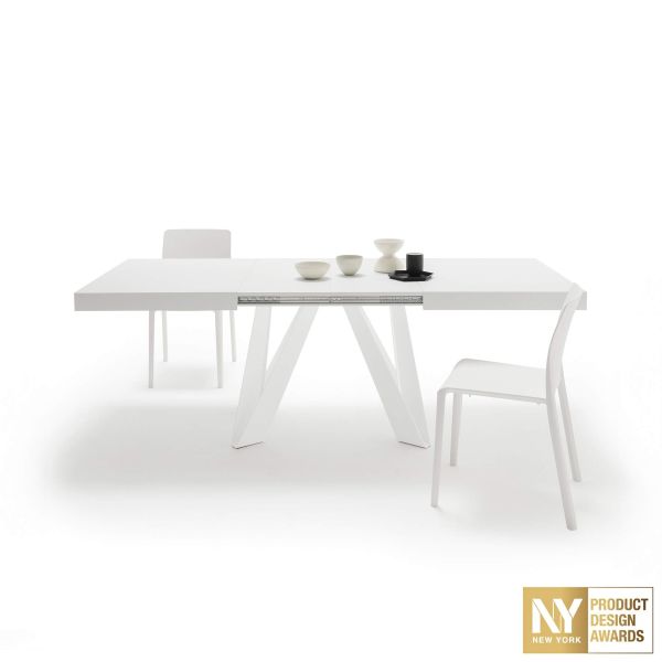 Masă Extensibilă Romina 140(220)x90 cm, Alb Frasin cu Picioare din Fier Albe