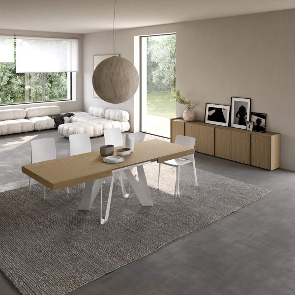 Romina Uitschuifbare Tafel 140(220)x90 cm, Naturel Eiken met Witte Poten set afbeelding 1