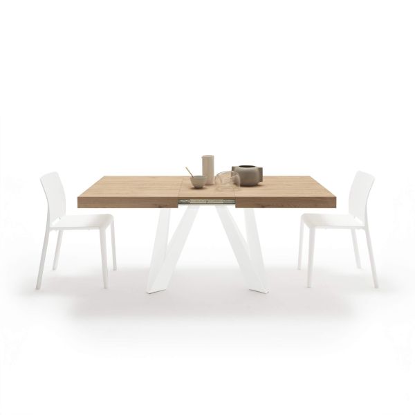 Romina Uitschuifbare Tafel 140(220)x90 cm, Naturel Eiken met Witte Poten detailafbeelding 3