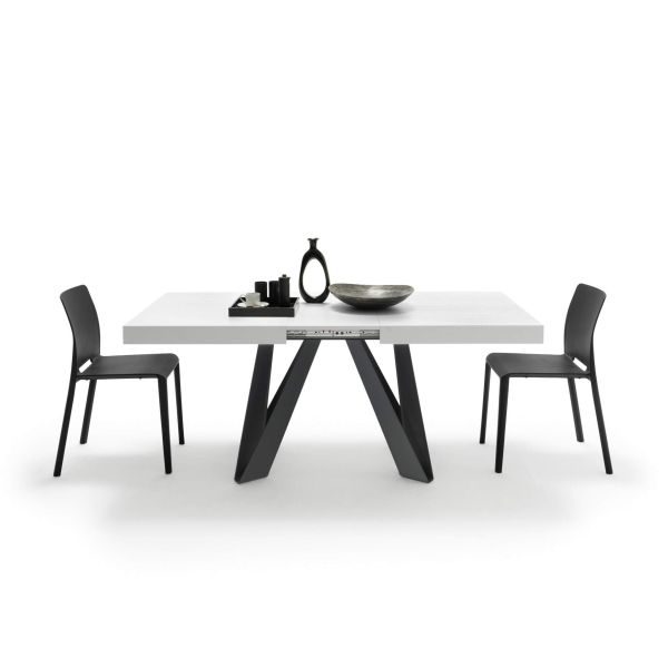 Mesa Extensível Romina 140(220)x90 cm, Freixo Branco Com Pernas de Ferro Pretas imagem de pormenor 3