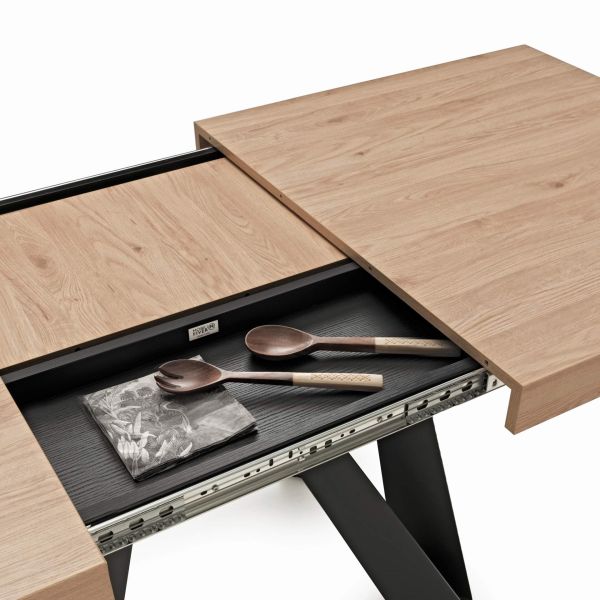 Romina Uitschuifbare Tafel 160(240)x90 cm, Naturel Eiken met Zwarte Poten detailafbeelding 2