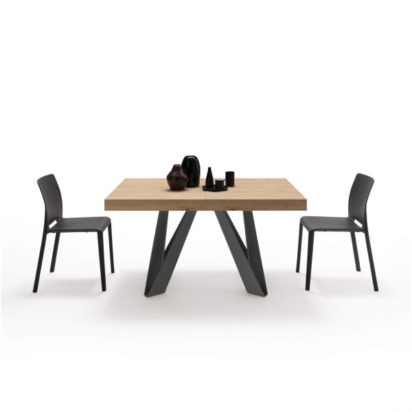 Romina Uitschuifbare Tafel 140(220)x90 cm, Naturel Eiken met Zwarte Poten detailafbeelding 2