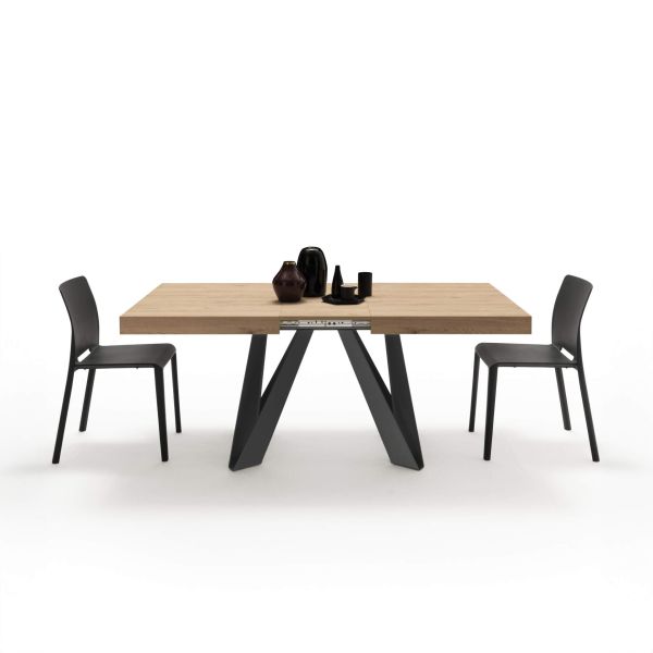 Romina Uitschuifbare Tafel 140(220)x90 cm, Naturel Eiken met Zwarte Poten detailafbeelding 3