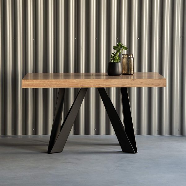 Romina Uitschuifbare Tafel 160(240)x90 cm, Naturel Eiken met Zwarte Poten detailafbeelding 5