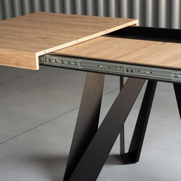 Romina Uitschuifbare Tafel 160(240)x90 cm, Naturel Eiken met Zwarte Poten detailafbeelding 6