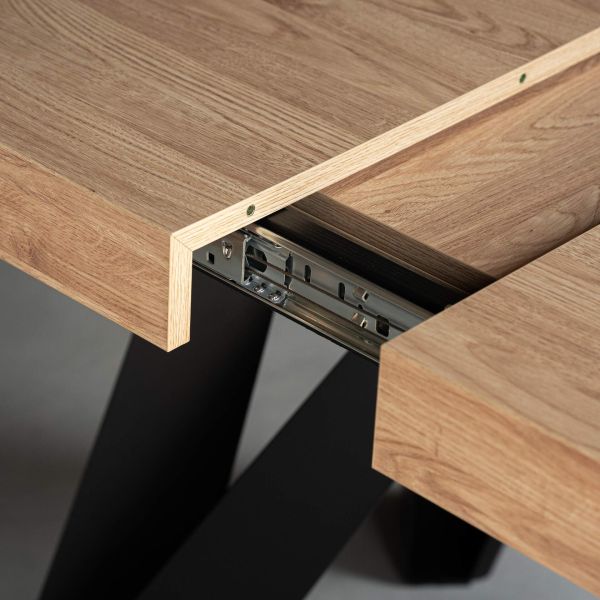 Romina Uitschuifbare Tafel 160(240)x90 cm, Naturel Eiken met Zwarte Poten detailafbeelding 7