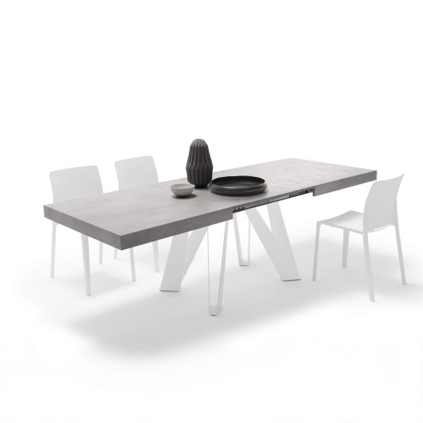 Mesa Extensível Romina 160(240)x90 cm, Cimento Cinza Com Pernas de Ferro Brancas imagem de pormenor 1