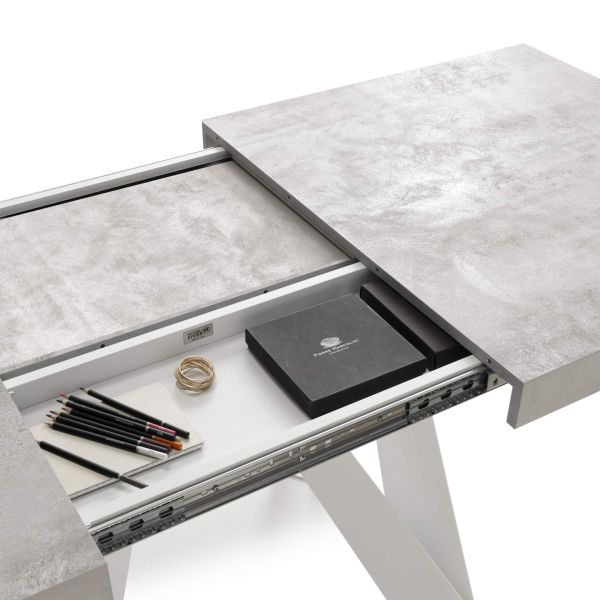 Mesa Extensível Romina 160(240)x90 cm, Cimento Cinza Com Pernas de Ferro Brancas imagem de pormenor 2