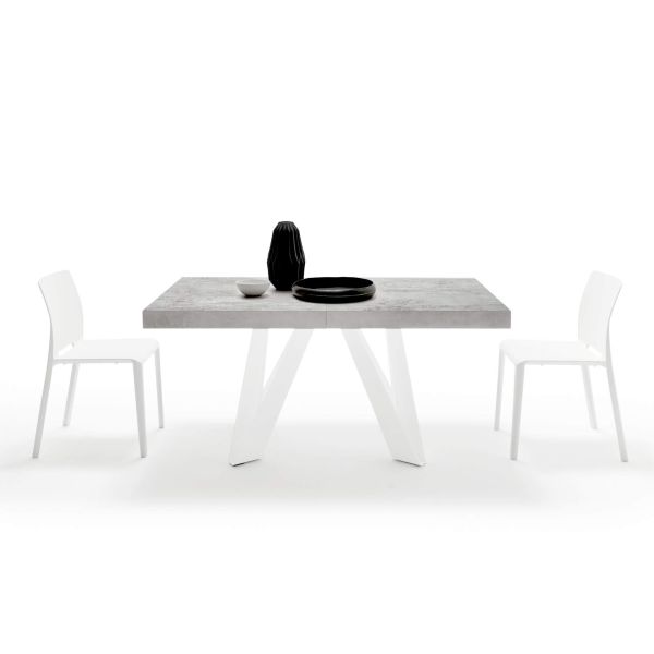 Mesa Extensível Romina 160(240)x90 cm, Cimento Cinza Com Pernas de Ferro Brancas imagem de pormenor 3