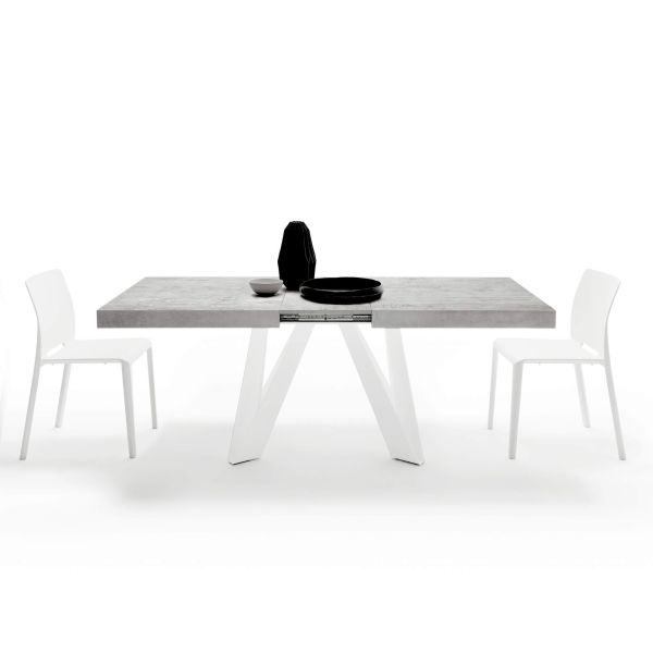 Mesa Extensível Romina 160(240)x90 cm, Cimento Cinza Com Pernas de Ferro Brancas imagem de pormenor 4