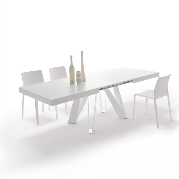 Mesa Extensível Romina 160(240)x90 cm, Freixo Branco Com Pernas de Ferro Brancas imagem de pormenor 1