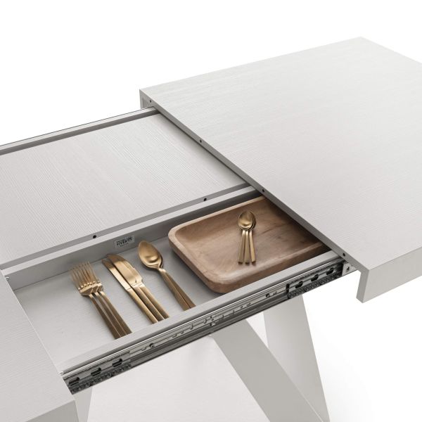 Mesa Extensível Romina 160(240)x90 cm, Freixo Branco Com Pernas de Ferro Brancas imagem de pormenor 2