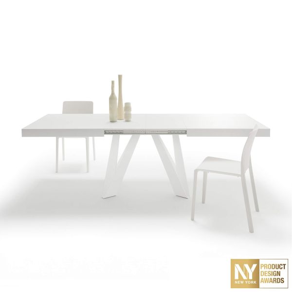 Mesa Extensível Romina 160(240)x90 cm, Freixo Branco Com Pernas de Ferro Brancas