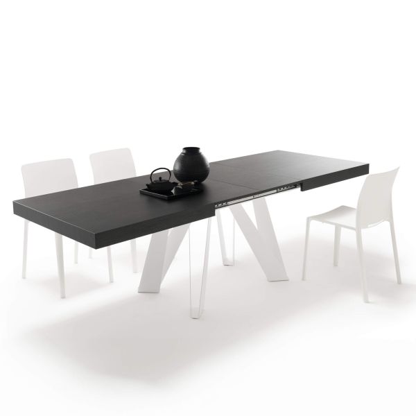Romina Uitschuifbare Tafel 160(240)x90 cm, Zwart Essen met Witte Poten detailafbeelding 1